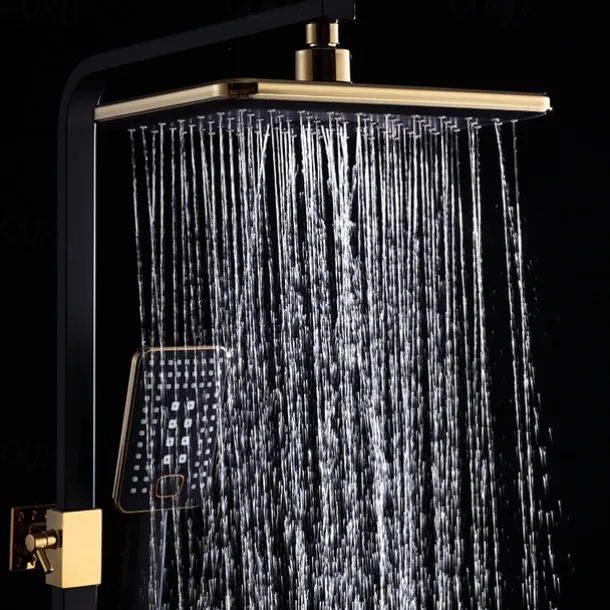 Shower System Faucet Set Wall Mounted, 9 inch Rainfall Shower Head Handshower Handheld Sprayer with Holder Electroplated / Painted Finishes Mount Inside Ceramic Valve Bath Shower