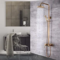 Shower System Set,Brass Mount Outside Rainfall Pullout Multi Spray and Rainfall Shower Bath Shower Mixer Taps included Bodysprays and Hot/Cold Water Switch