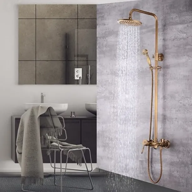 Shower System Set,Brass Mount Outside Rainfall Pullout Multi Spray and Rainfall Shower Bath Shower Mixer Taps included Bodysprays and Hot/Cold Water Switch