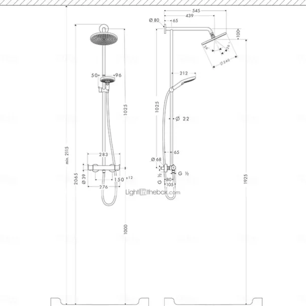 Shower System Set,Brass Mount Outside Rainfall Pullout Multi Spray and Rainfall Shower Bath Shower Mixer Taps included Bodysprays and Hot/Cold Water Switch
