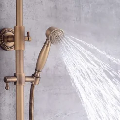 Shower System Set,Brass Mount Outside Rainfall Pullout Multi Spray and Rainfall Shower Bath Shower Mixer Taps included Bodysprays and Hot/Cold Water Switch