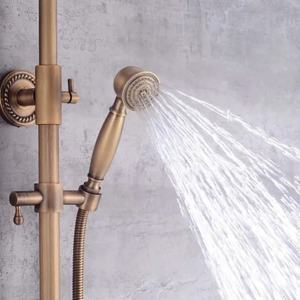 Shower System Set,Brass Mount Outside Rainfall Pullout Multi Spray and Rainfall Shower Bath Shower Mixer Taps included Bodysprays and Hot/Cold Water Switch