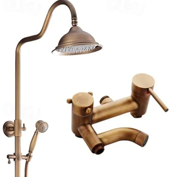 Shower System Set,Brass Mount Outside Rainfall Pullout Multi Spray and Rainfall Shower Bath Shower Mixer Taps included Bodysprays and Hot/Cold Water Switch