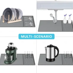 Silicone Coffee Mats Set with Raised Edges - Coffee Bar Mat for Countertop, Coffee Accessories Fit Under Coffee Maker Espresso Machine, Dish Drying Mat, Heat Resistant Kitchen Gadget