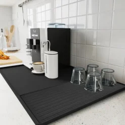 Silicone Coffee Mats Set with Raised Edges - Coffee Bar Mat for Countertop, Coffee Accessories Fit Under Coffee Maker Espresso Machine, Dish Drying Mat, Heat Resistant Kitchen Gadget