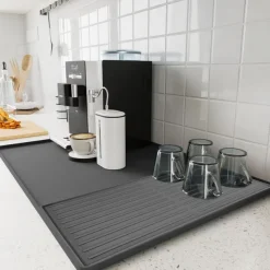 Silicone Coffee Mats Set with Raised Edges - Coffee Bar Mat for Countertop, Coffee Accessories Fit Under Coffee Maker Espresso Machine, Dish Drying Mat, Heat Resistant Kitchen Gadget