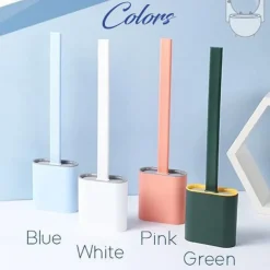 Silicone Toilet Brush and Holder Set,Revolutionary Flex Toilet Brush, Deep Cleaner Bathroom Toilet Brush and Quick Drying Holder Set, No-Slip Long Plastic Handle