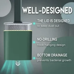 Silicone Toilet Brush and Holder Set,Revolutionary Flex Toilet Brush, Deep Cleaner Bathroom Toilet Brush and Quick Drying Holder Set, No-Slip Long Plastic Handle