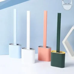 Silicone Toilet Brush and Holder Set,Revolutionary Flex Toilet Brush, Deep Cleaner Bathroom Toilet Brush and Quick Drying Holder Set, No-Slip Long Plastic Handle