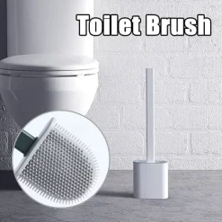 Silicone Toilet Brush and Holder Set,Revolutionary Flex Toilet Brush, Deep Cleaner Bathroom Toilet Brush and Quick Drying Holder Set, No-Slip Long Plastic Handle