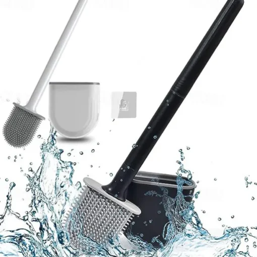 Silicone Toilet Brush Wall Mounted Removable Handle Holder Set No-Slip Bendable Brush Head Cleaning Tools WC Accessories