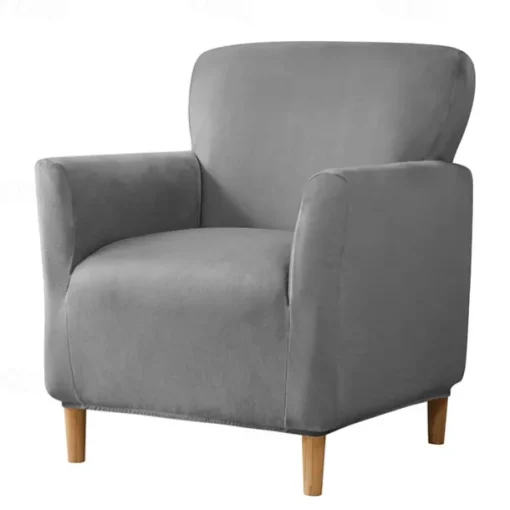 Silver Fox Velvet Traditional Single Sofa Cover - Full Coverage Stretch Slipcover for Small Armchairs and Internet Café Sofa Chairs