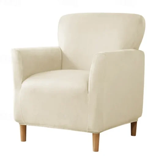 Silver Fox Velvet Traditional Single Sofa Cover - Full Coverage Stretch Slipcover for Small Armchairs and Internet Café Sofa Chairs
