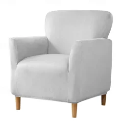 Silver Fox Velvet Traditional Single Sofa Cover - Full Coverage Stretch Slipcover for Small Armchairs and Internet Café Sofa Chairs