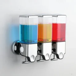 Silver 500lm/1000lm/1500lm Manual Soap Dispenser With Lever Hotel Bathroom Wall Mounted Square Soap Dispenser