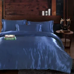 Simulation Silk Satin Solid Color Quilt Cover Pillowcase Bed Sheet Three-piece Set