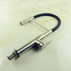 Single Handle Kitchen Faucet,One Hole Nickel Brushed Pull-out/Pull-down Rotatable Vessel Stainless Steel Contemporary Kitchen Taps with Cold and Hot Water