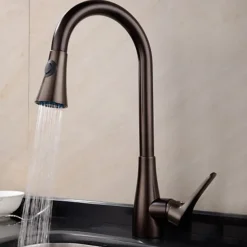 Single Handle Kitchen Faucet,Black Nickel One Hole Pull-out Standard Spout or Spray Type Standard Spout Oil-rubbed Bronze Kitchen Faucet with Cold and Hot Switch