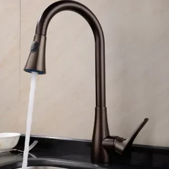 Single Handle Kitchen Faucet,Black Nickel One Hole Pull-out Standard Spout or Spray Type Standard Spout Oil-rubbed Bronze Kitchen Faucet with Cold and Hot Switch