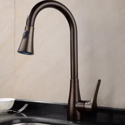 Single Handle Kitchen Faucet,Black Nickel One Hole Pull-out Standard Spout or Spray Type Standard Spout Oil-rubbed Bronze Kitchen Faucet with Cold and Hot Switch