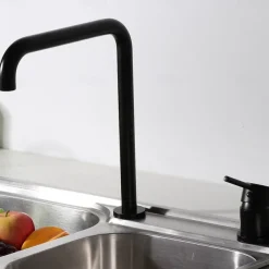 Single Handle Kitchen Faucet,Black 2 Hole Widespread Painted Finishes Brass Kitchen Sink Faucet with Hot and Cold Water