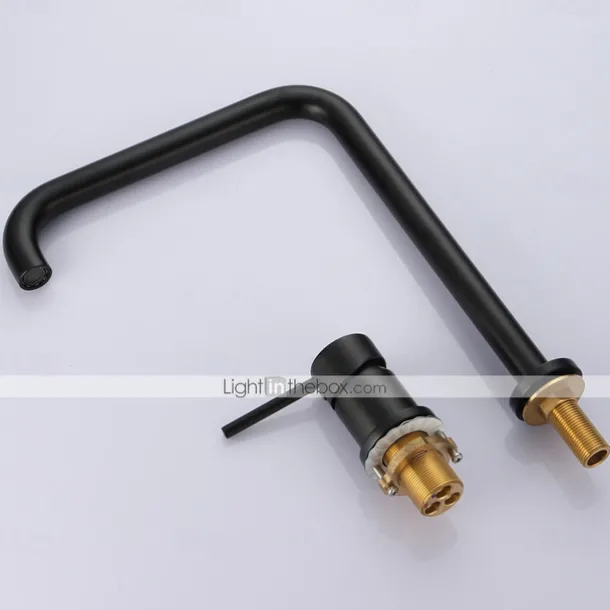 Single Handle Kitchen Faucet,Black 2 Hole Widespread Painted Finishes Brass Kitchen Sink Faucet with Hot and Cold Water