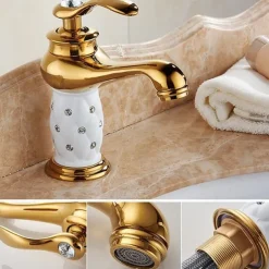 Single Handle Bathroom Faucet, Chrome/Gloden One Hole Centerset, Brass/Zinc Alloy Bathroom Sink Faucet with Supply Lines