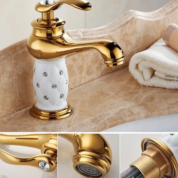 Single Handle Bathroom Faucet, Chrome/Gloden One Hole Centerset, Brass/Zinc Alloy Bathroom Sink Faucet with Supply Lines