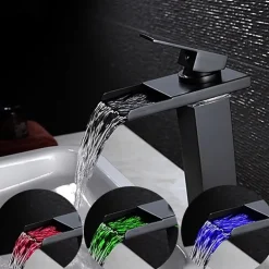 Single Handle Bathroom Faucet, Oil-rubbed Bronze One Hole LED/Waterfall/Centerset Bath Taps, Brass Bathroom Sink Faucet Contain with Cold and Hot Water