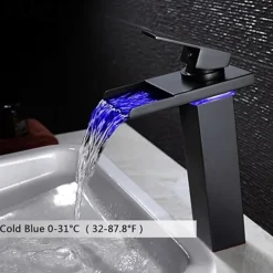 Single Handle Bathroom Faucet, Oil-rubbed Bronze One Hole LED/Waterfall/Centerset Bath Taps, Brass Bathroom Sink Faucet Contain with Cold and Hot Water