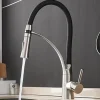 Single Handle Kitchen Faucet, Brush Nickel One Hole Pull Out Centerset, Brass Kitchen Faucet with Supply Lines