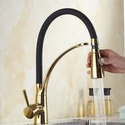 Single Handle Kitchen Faucet, Electroplated One Hole Pull Out/Centerset/Tall/­High Arc, Brass Kitchen Faucet