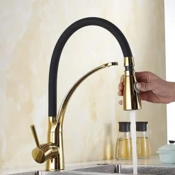 Single Handle Kitchen Faucet, Electroplated One Hole Pull Out/Centerset/Tall/­High Arc, Brass Kitchen Faucet