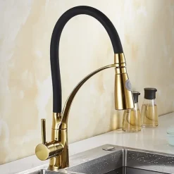 Single Handle Kitchen Faucet, Electroplated One Hole Pull Out/Centerset/Tall/­High Arc, Brass Kitchen Faucet