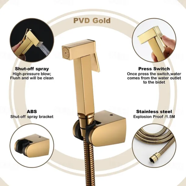 Single Hole Bidet Electroplated Toilet Handheld Bidet Sprayer Self-Cleaning Contemporary