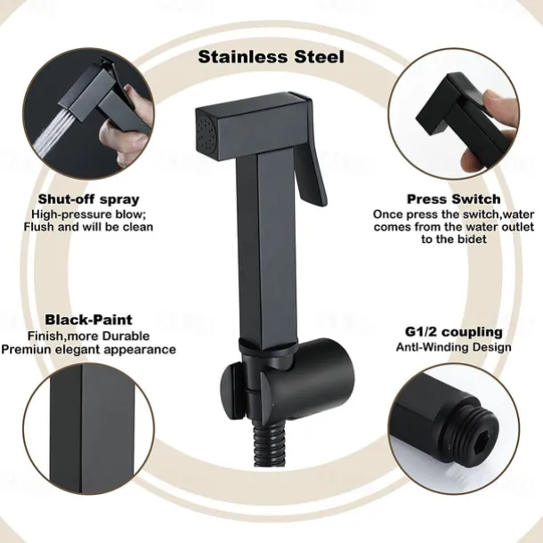 Single Hole Bidet Electroplated Toilet Handheld Bidet Sprayer Self-Cleaning Contemporary