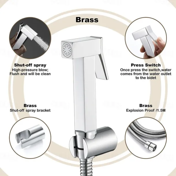 Single Hole Bidet Electroplated Toilet Handheld Bidet Sprayer Self-Cleaning Contemporary