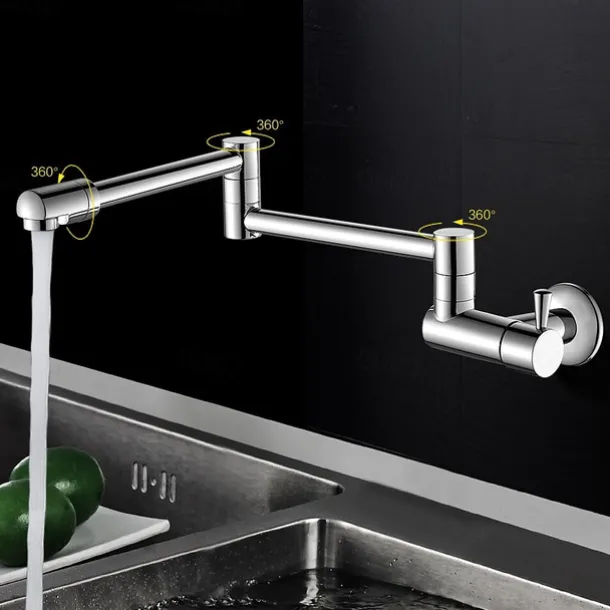 Single Handle Kitchen Faucet Wall Mounted One Hole Rotatable/Foldable/Centerset, Brass Contemporary Kitchen Faucet Only with Cold Water