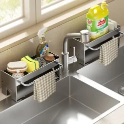 Sink Sponge Holder, Countertop Draining Rack, Freestanding Storage Organizer for Sponges, Dishcloths, and Scrubbers in Bathroom or Kitchen