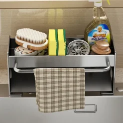 Sink Sponge Holder, Countertop Draining Rack, Freestanding Storage Organizer for Sponges, Dishcloths, and Scrubbers in Bathroom or Kitchen