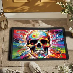 Skull Colorful Door Mat Floor Mat Non Slip Area Rug Bath Mat Waterasorb for Indoor Outdoor Patio Bedroom Kitchen Office