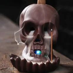Skull Incense Burner Holder, Reflux Cascade, Ceramic, LED, Unique, Incense Burner, Skull Burner for Halloween, Aromatherapy, Yoga, Home Decor