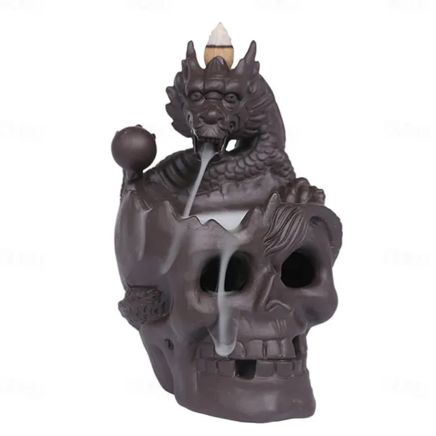 Skull Incense Burner Holder, Reflux Cascade, Ceramic, LED, Unique, Incense Burner, Skull Burner for Halloween, Aromatherapy, Yoga, Home Decor