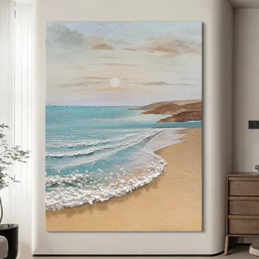 Sky and Ocean painting hand painted Calming Landscape Painting Neutral Landscape oil painting handmade Light Beige Aesthetic Acrylic wave sea Painting Minimalist Art painting