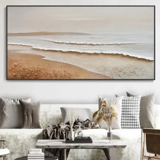 Sky and Ocean painting hand painted Calming Landscape Painting Neutral Landscape oil painting handmade Light Beige Aesthetic Acrylic wave sea Painting Minimalist Art painting