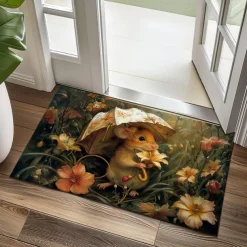 Small Rat Umbrella Doormat Floor Mats Washable Rugs Kitchen Mat Non-Slip Oil Proof Rug Indoor Outdoor Mat Bedroom Decor Bathroom Mat Entrance Rug