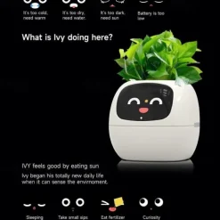Smart Flowerpots,Smart Pet Planter,Ai Planter,Intelligent Flowerpots,Multiple Expressions,7 Smart Sensors, and Ai Chips Make Raising Plants Easy and Fun for Living Room,Plant-Free