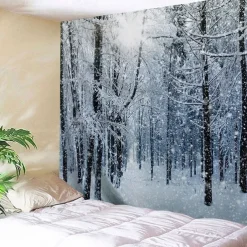 Snow Forest Hanging Tapestry Wall Art Large Wall Tapestry Decor Backdrop Blanket Curtain Mural Home Bedroom Living Room Decoration
