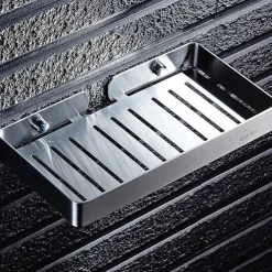 Soap Dishes Holders Hollow Modern Stainless Steel Bathroom Single Shelf Wall Mounted Silvery 1pc