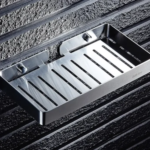 Soap Dishes Holders Hollow Modern Stainless Steel Bathroom Single Shelf Wall Mounted Silvery 1pc